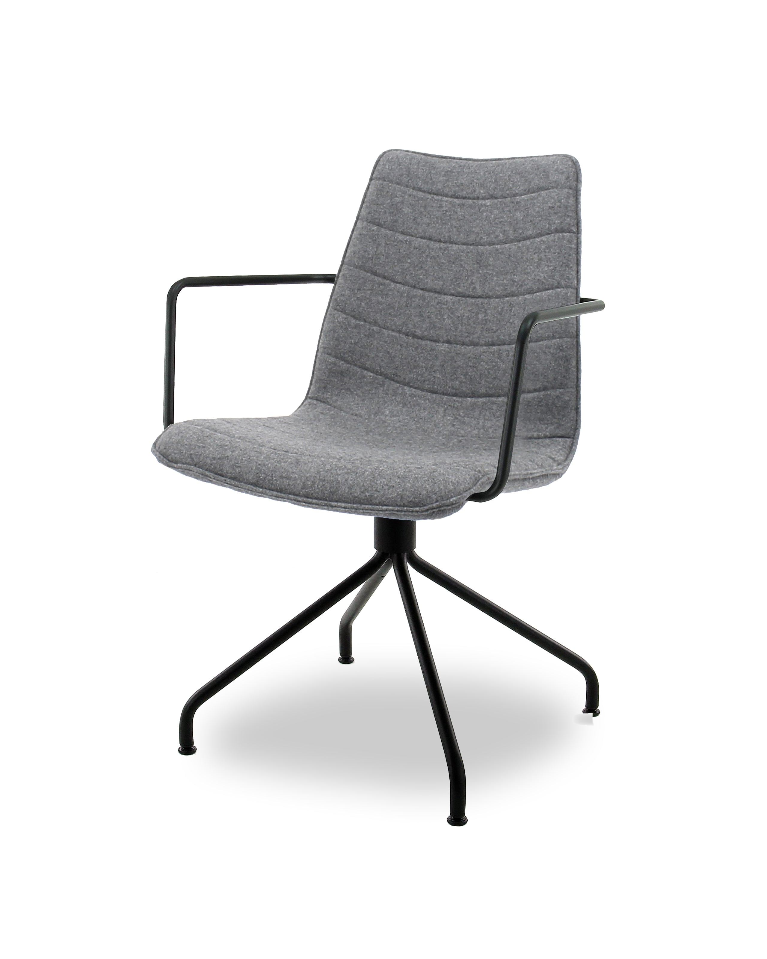 Workliving Verona Eetkamerstoel / Vergaderstoel - Met Armleuningen en spinvoet - Wolvilt Fenice 602 middengrijs - frame zwart