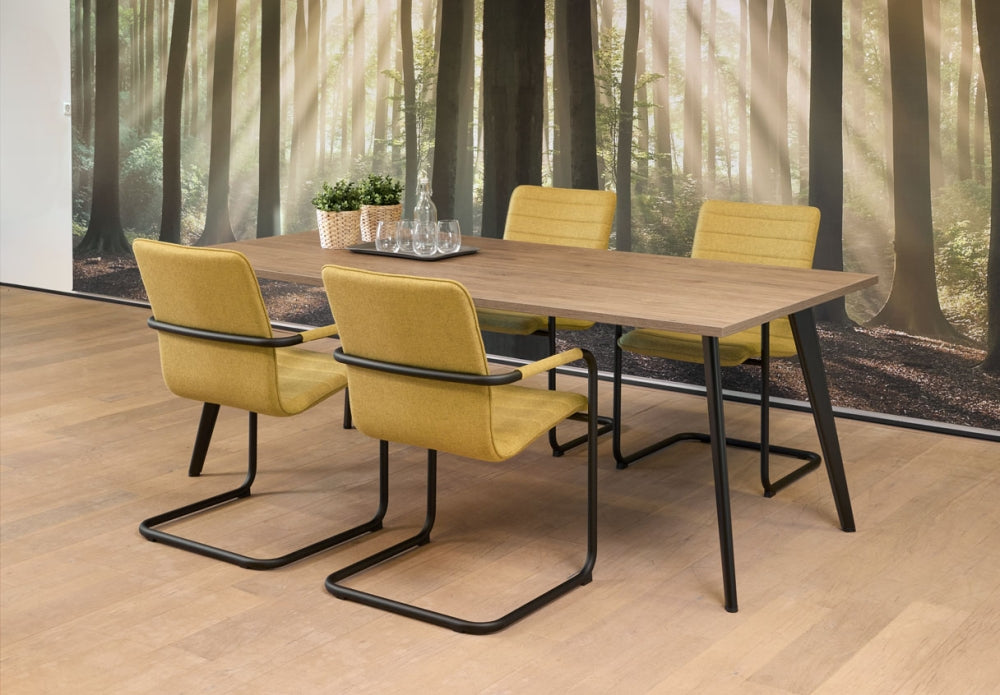 Manhattan Slim Vergadertafel 180x80cm 6 personen - Zwart onderstel - Antraciet Eiken Blad