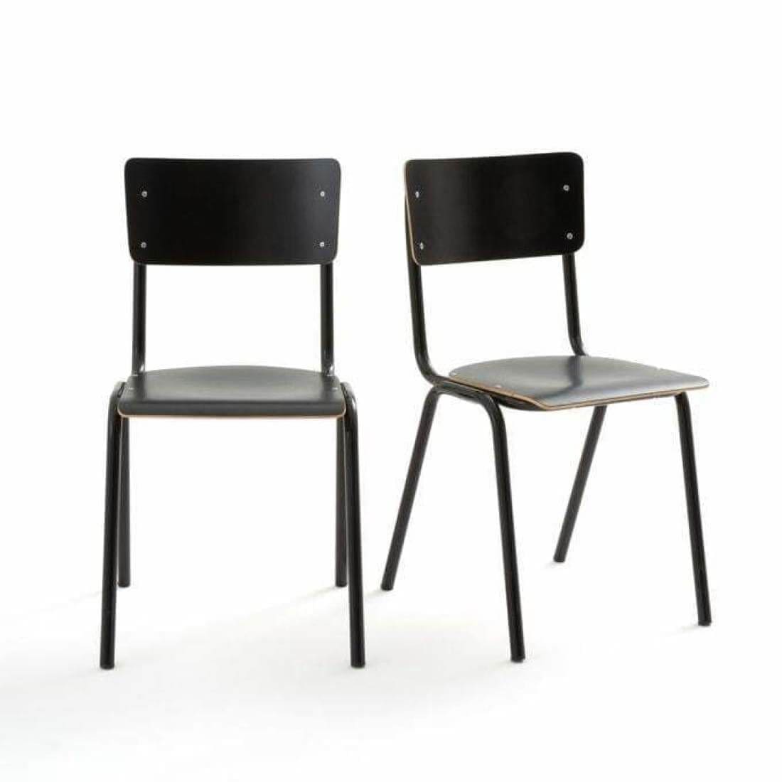 Set van 4 Eetkamerstoel Houten Design Zwart School - Houten