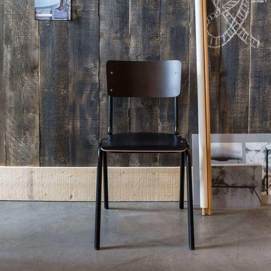 Set van 4 Eetkamerstoel Houten Design Zwart School - Houten