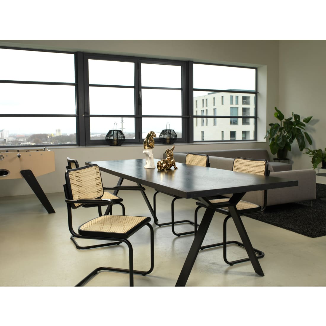 Set van 4 Eetkamerstoel Rotan Design Zwart Bas - Rotan