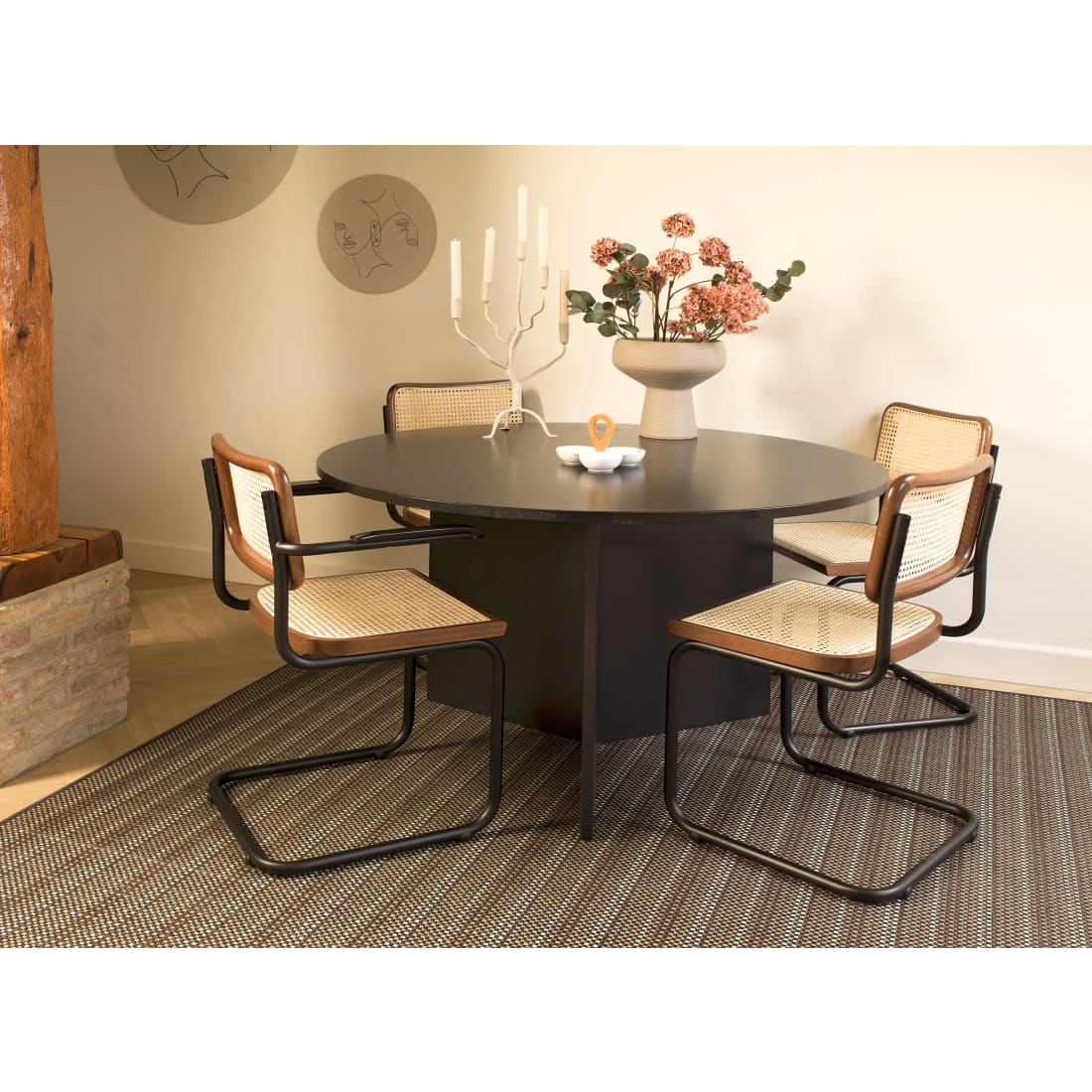 Set van 4 Eetkamerstoel Rotan Design Zwart Bas - Rotan