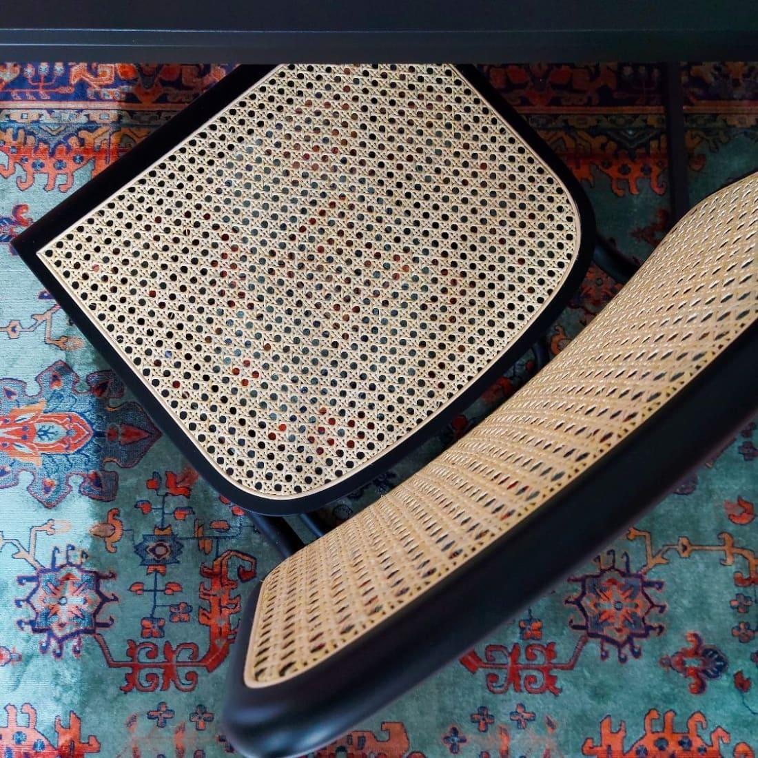 Set van 4 Eetkamerstoel Rotan Design Zwart Bas - Rotan