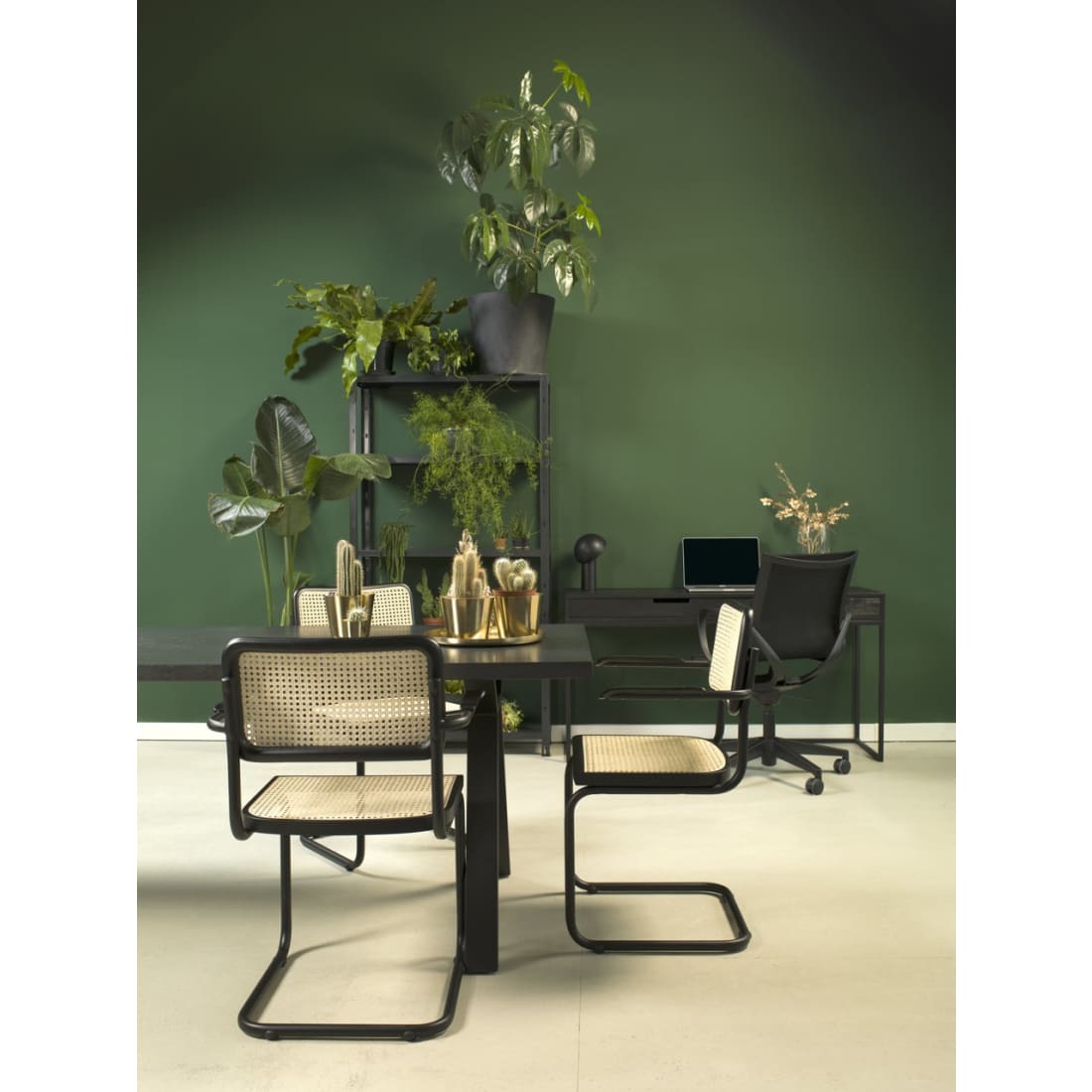Set van 4 Eetkamerstoel Rotan Design Zwart Bas - Rotan