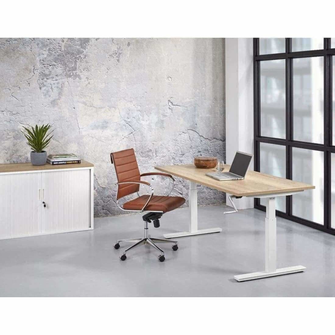 Verstelbaar Zit/Sta Bureau Ergonomisch Slinger Projectas Bureau Woonliving 120x80cm Licht Eiken Wit