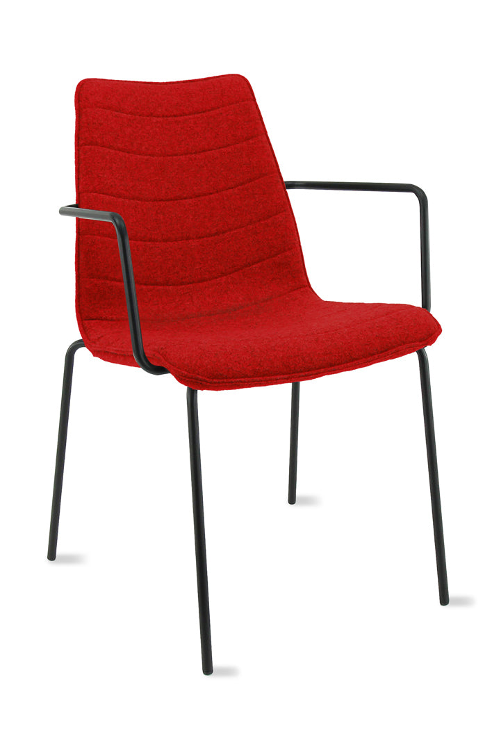 Workliving Verona Eetkamerstoel / Vergaderstoel - Met Armleuningen - Wolvilt Fenice 211 rood - frame zwart