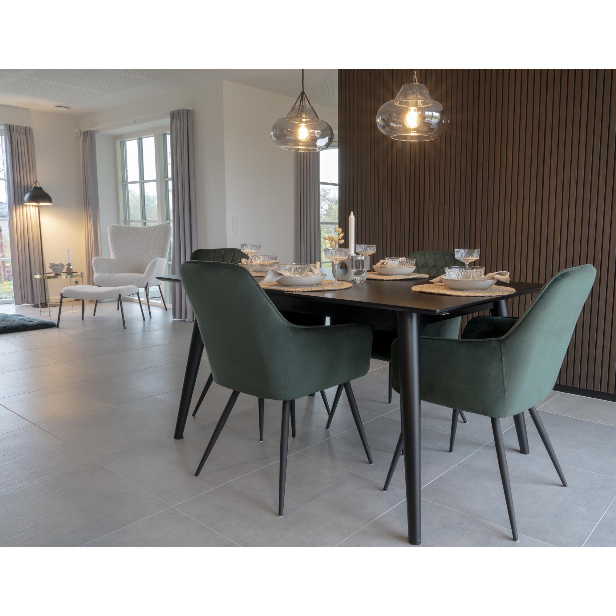 Harbo Dining Chair - Dining Chair in velvet, green with black legs, HN1206 - House Nordic - Dining Chair- Workliving