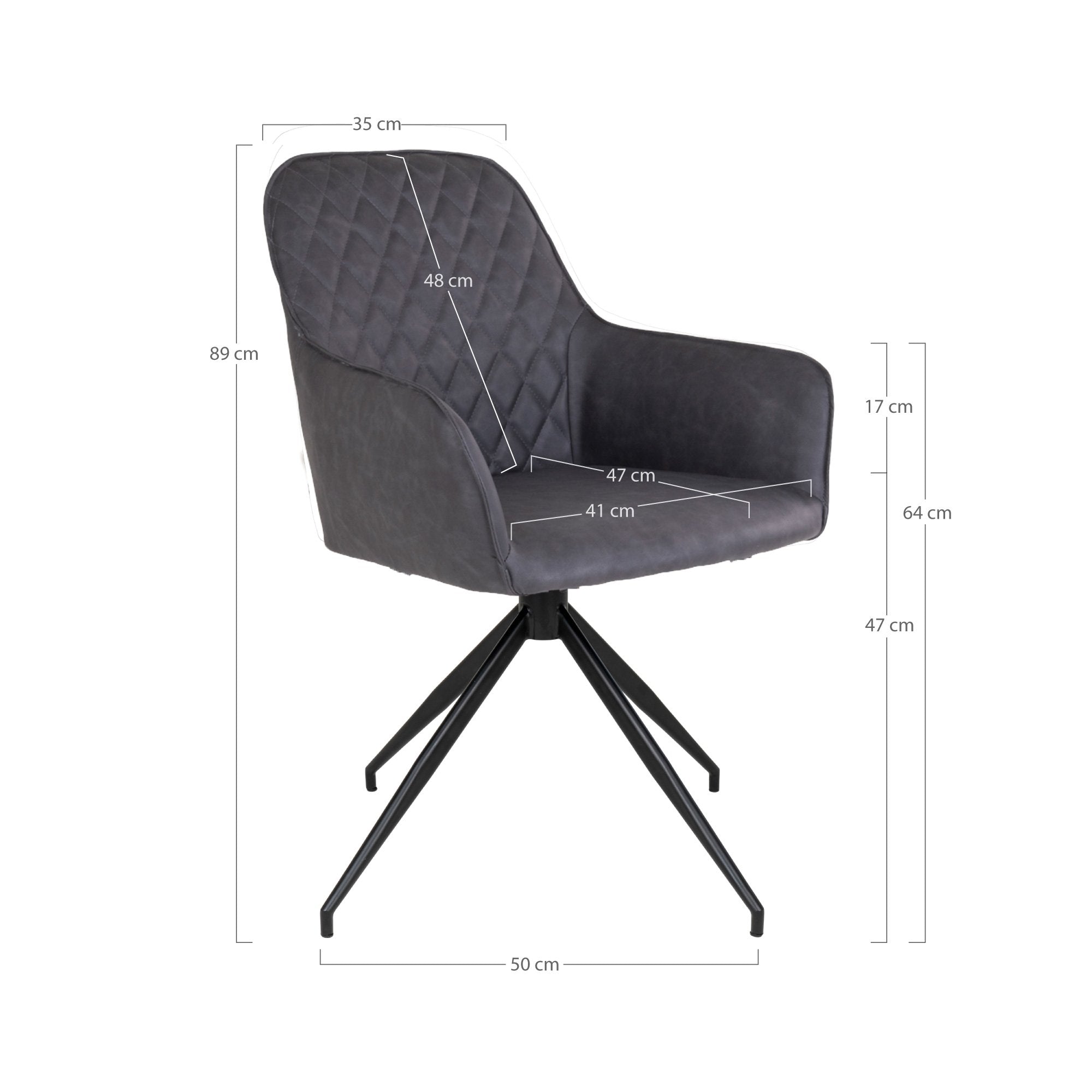 Harbo Dining Chair with Swivel - Dining Chair in PU with Swivel, dark grey with black legs, HN1221 - House Nordic - Dining Chair- Workliving