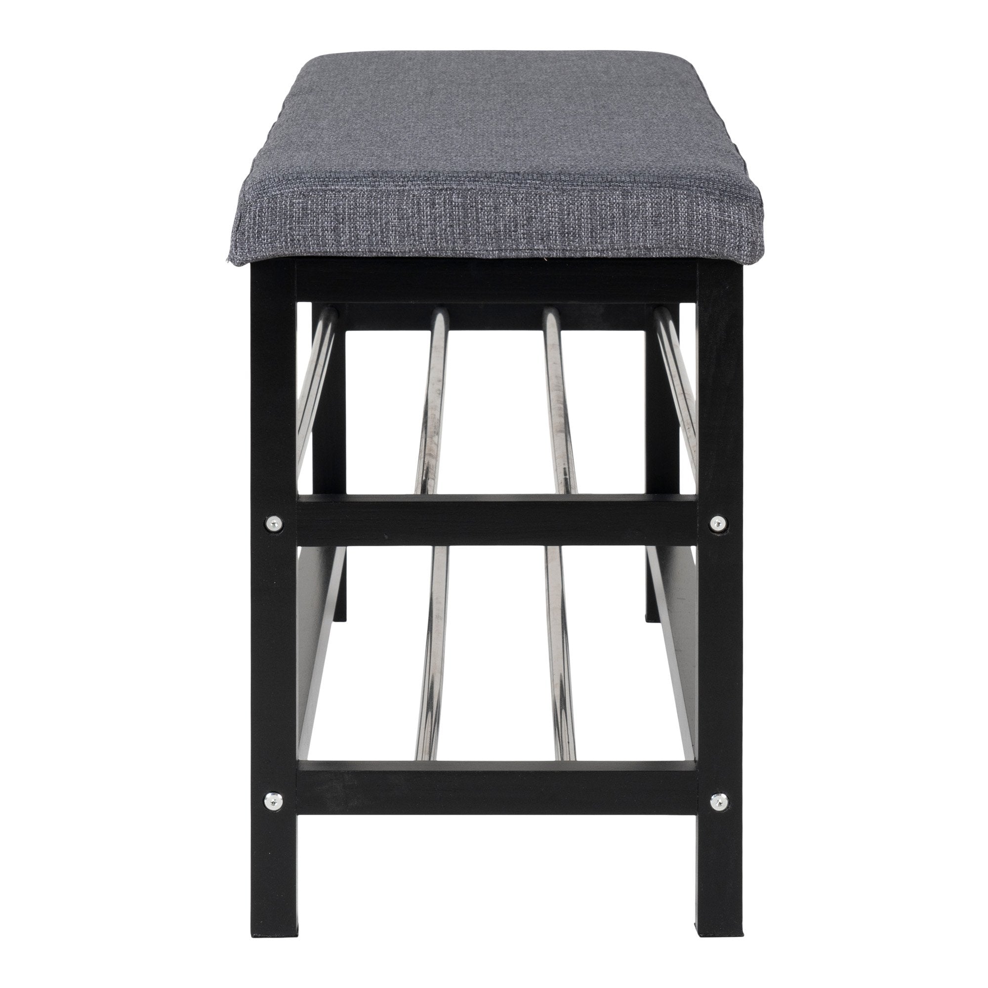 Padova Bench - Bench with cushion and 2 shelves, grey with black legs, 100x34x50 - House Nordic - Bench- Workliving