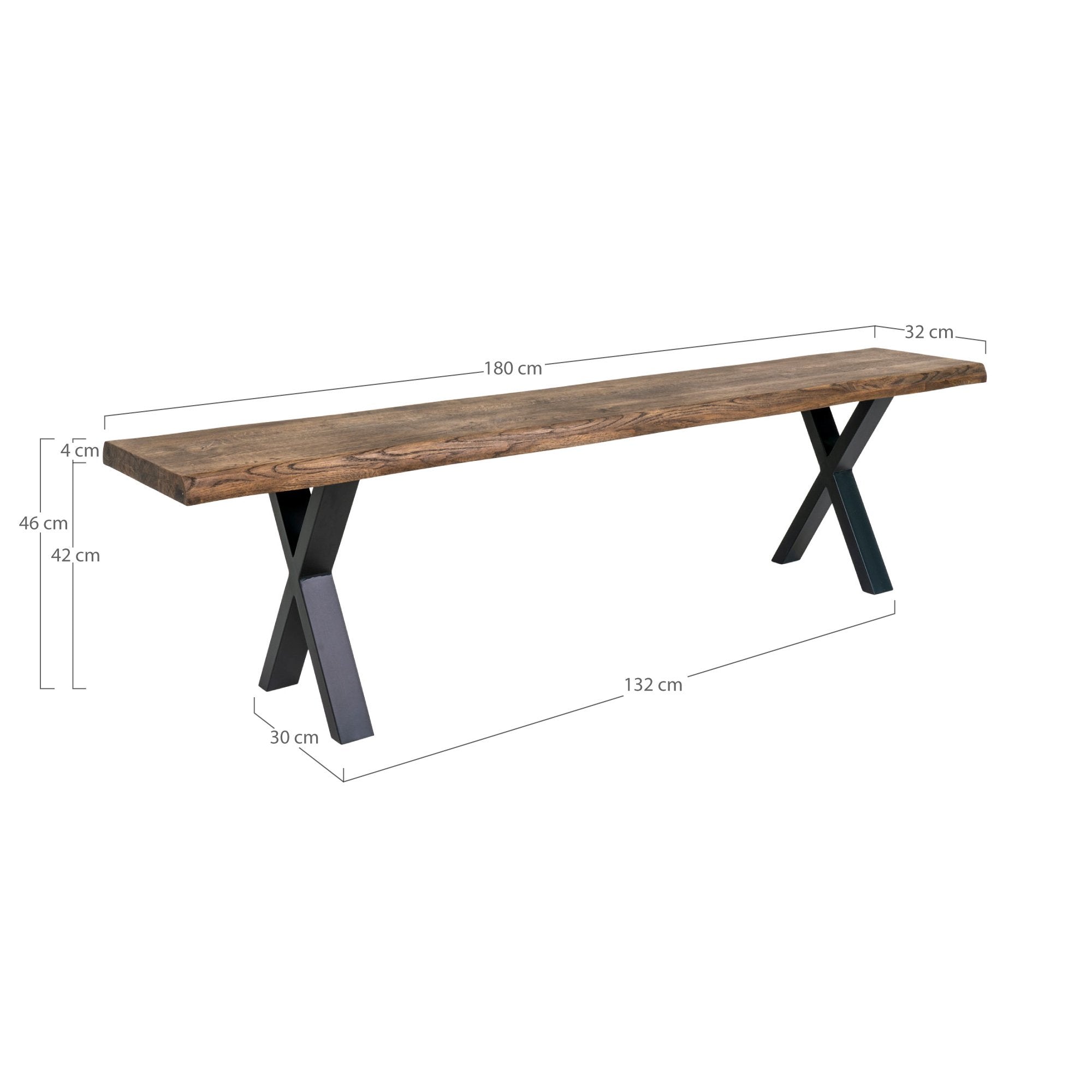 Toulon Bench - Bench in oak with wavy edge, smoked oil with black legs, 180x32x46 cm - House Nordic - Bench- Workliving