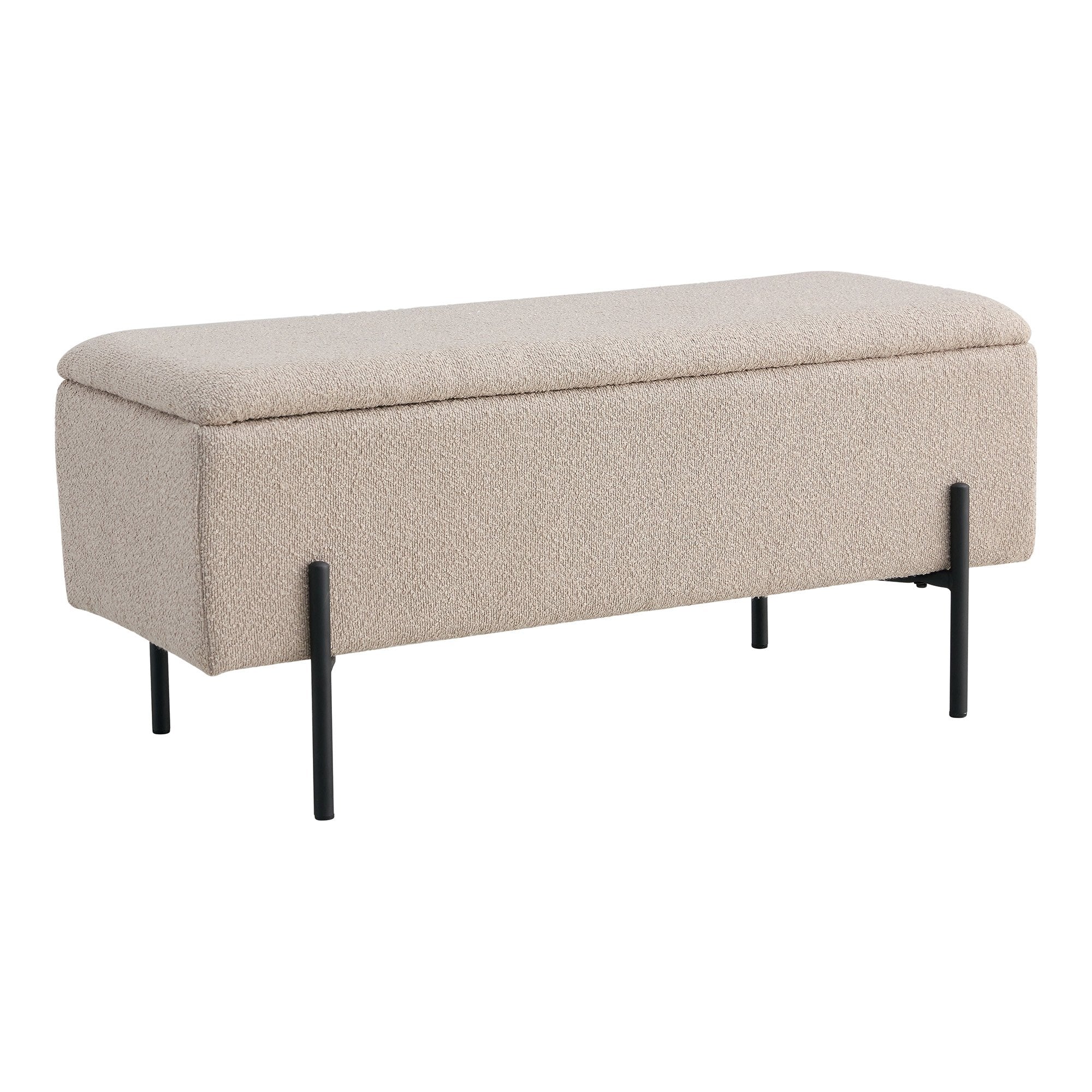 Watford Bench - Bench in bouclé with storage, beige with black legs, 95x36,5x46 cm, HN1233 - House Nordic - Bench- Workliving