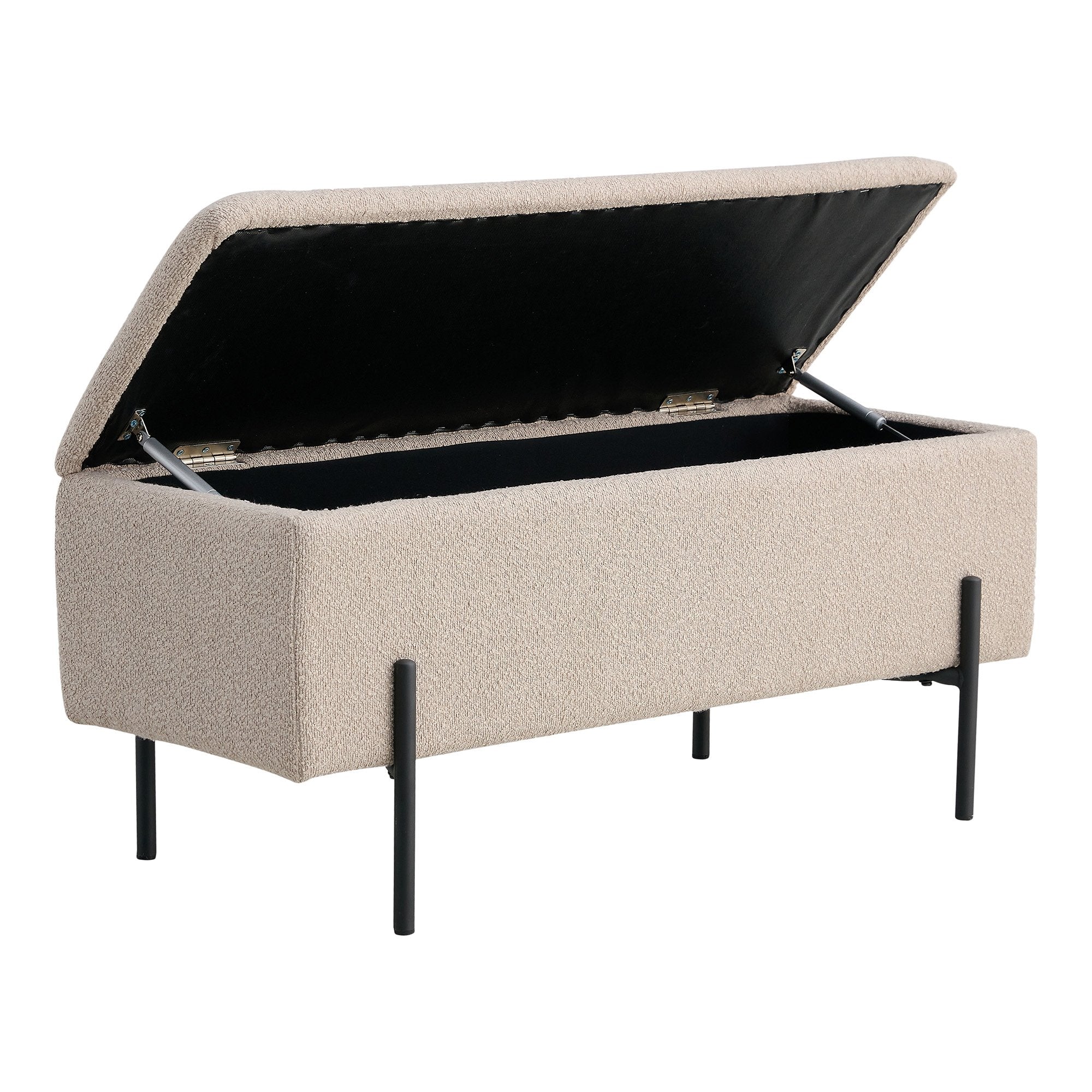 Watford Bench - Bench in bouclé with storage, beige with black legs, 95x36,5x46 cm, HN1233 - House Nordic - Bench- Workliving