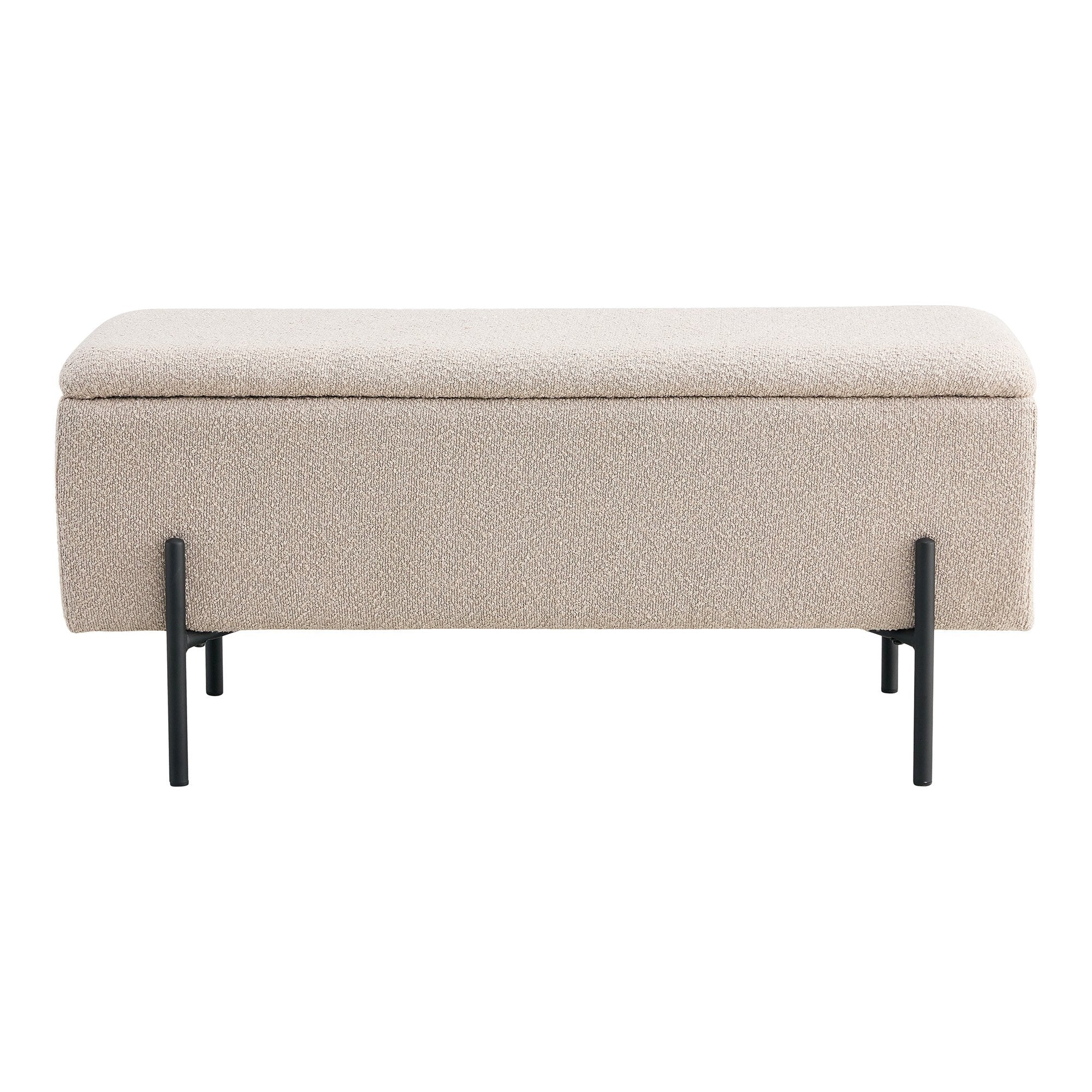 Watford Bench - Bench in bouclé with storage, beige with black legs, 95x36,5x46 cm, HN1233 - House Nordic - Bench- Workliving