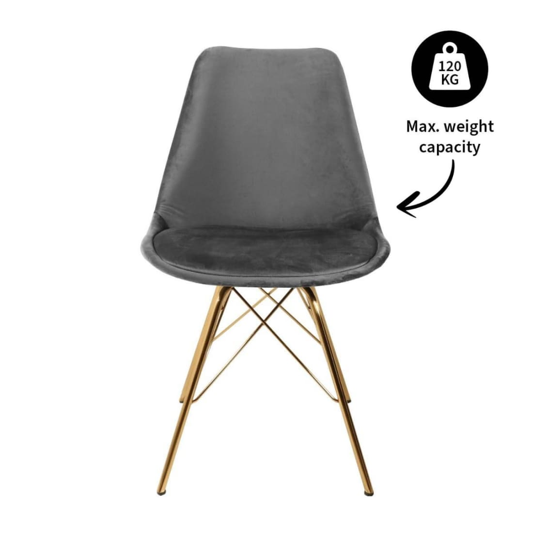 Kick Kuipstoel Velvet Goud Frame - Donkergrijs - Velvet