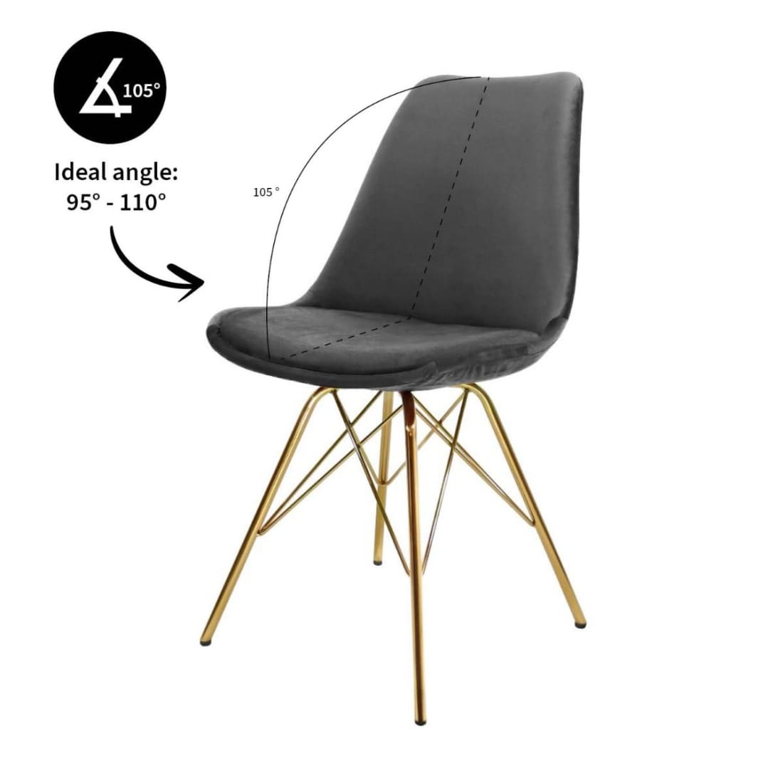 Kick Kuipstoel Velvet Goud Frame - Donkergrijs - Velvet