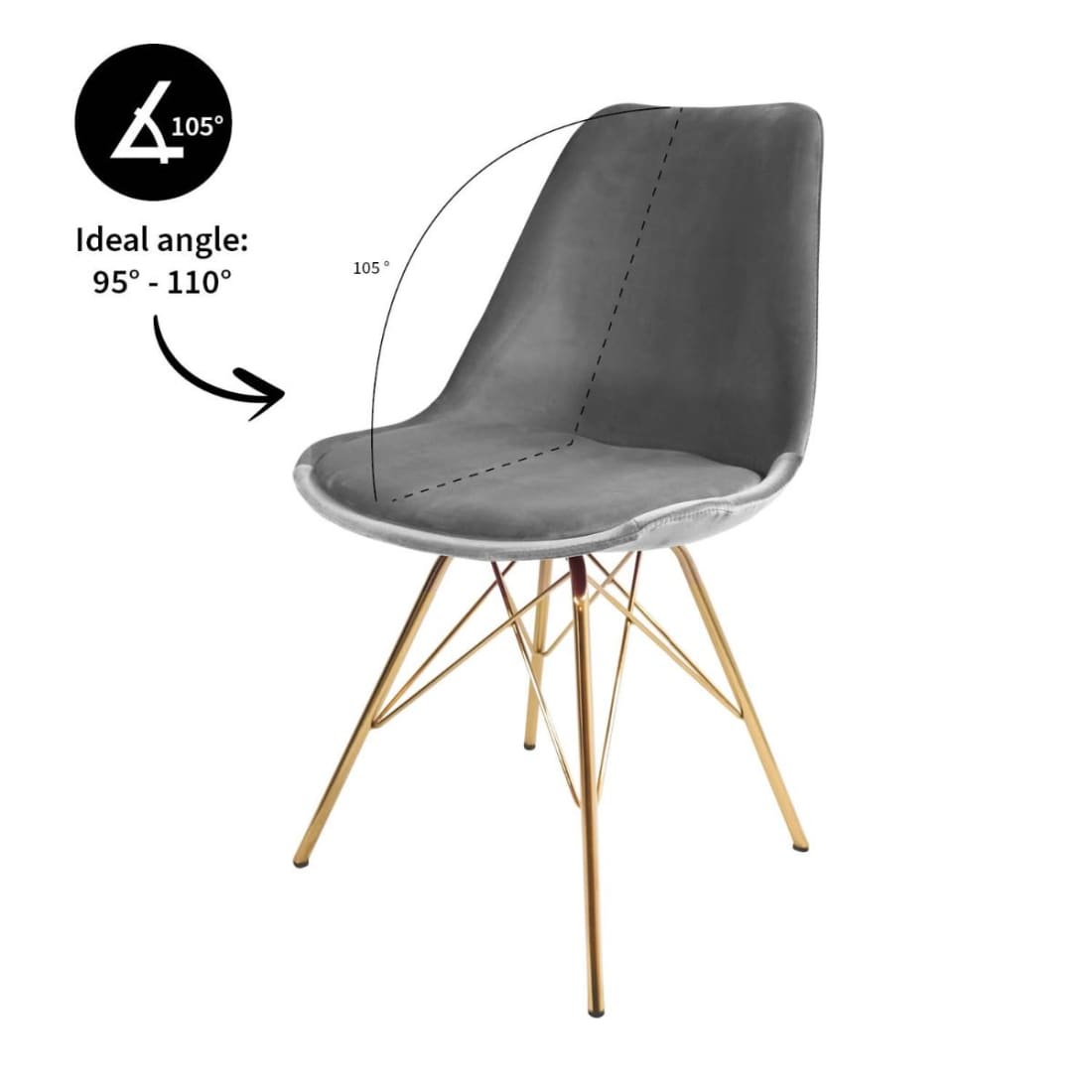 Kick Kuipstoel Velvet Goud Frame - Grijs - Velvet