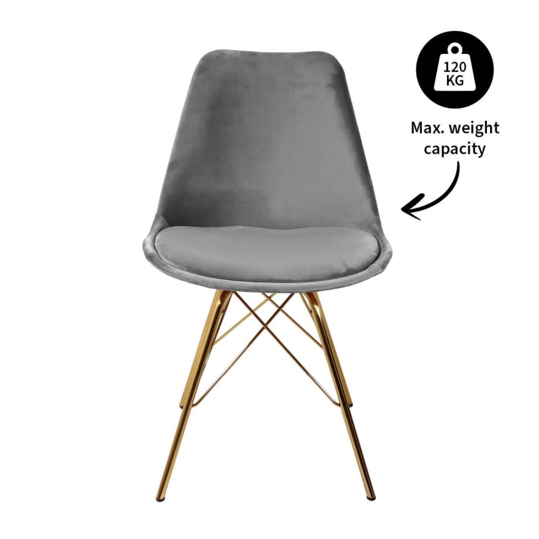 Kick Kuipstoel Velvet Goud Frame - Grijs - Velvet