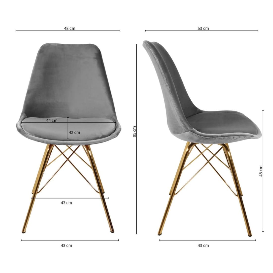 Kick Kuipstoel Velvet Goud Frame - Grijs - Velvet