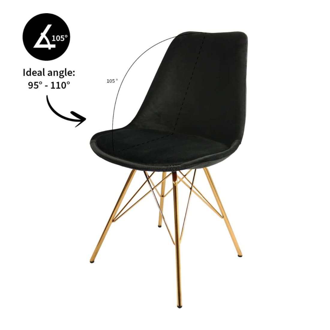 Kick Kuipstoel Velvet Goud Frame - Zwart - Velvet