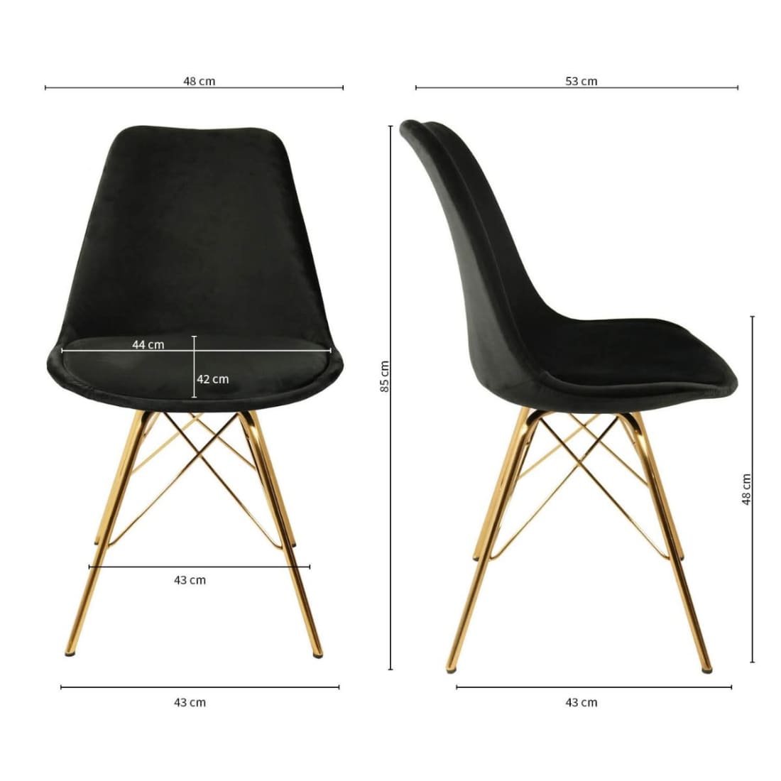 Kick Kuipstoel Velvet Goud Frame - Zwart - Velvet