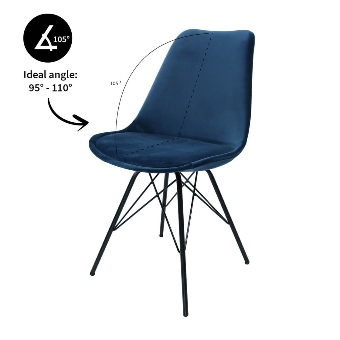 Kick Kuipstoel Velvet Zwart Frame - Donkerblauw - Velvet