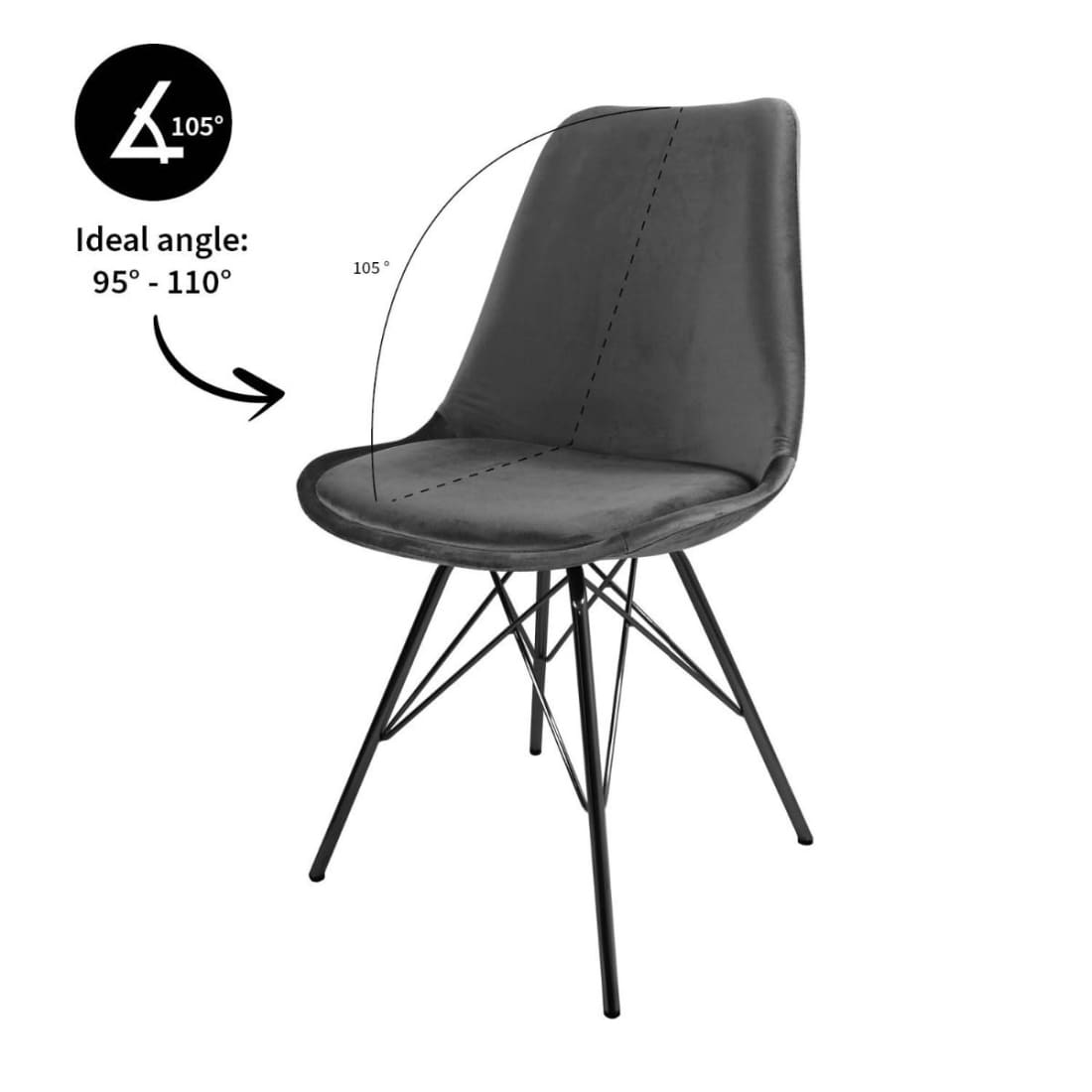 Kick Kuipstoel Velvet Zwart Frame - Donkergrijs - Velvet