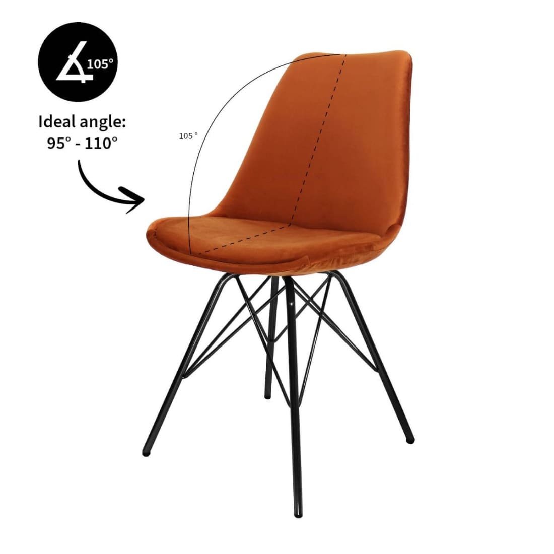 Kick Kuipstoel Velvet Zwart Frame - Oranje - Velvet