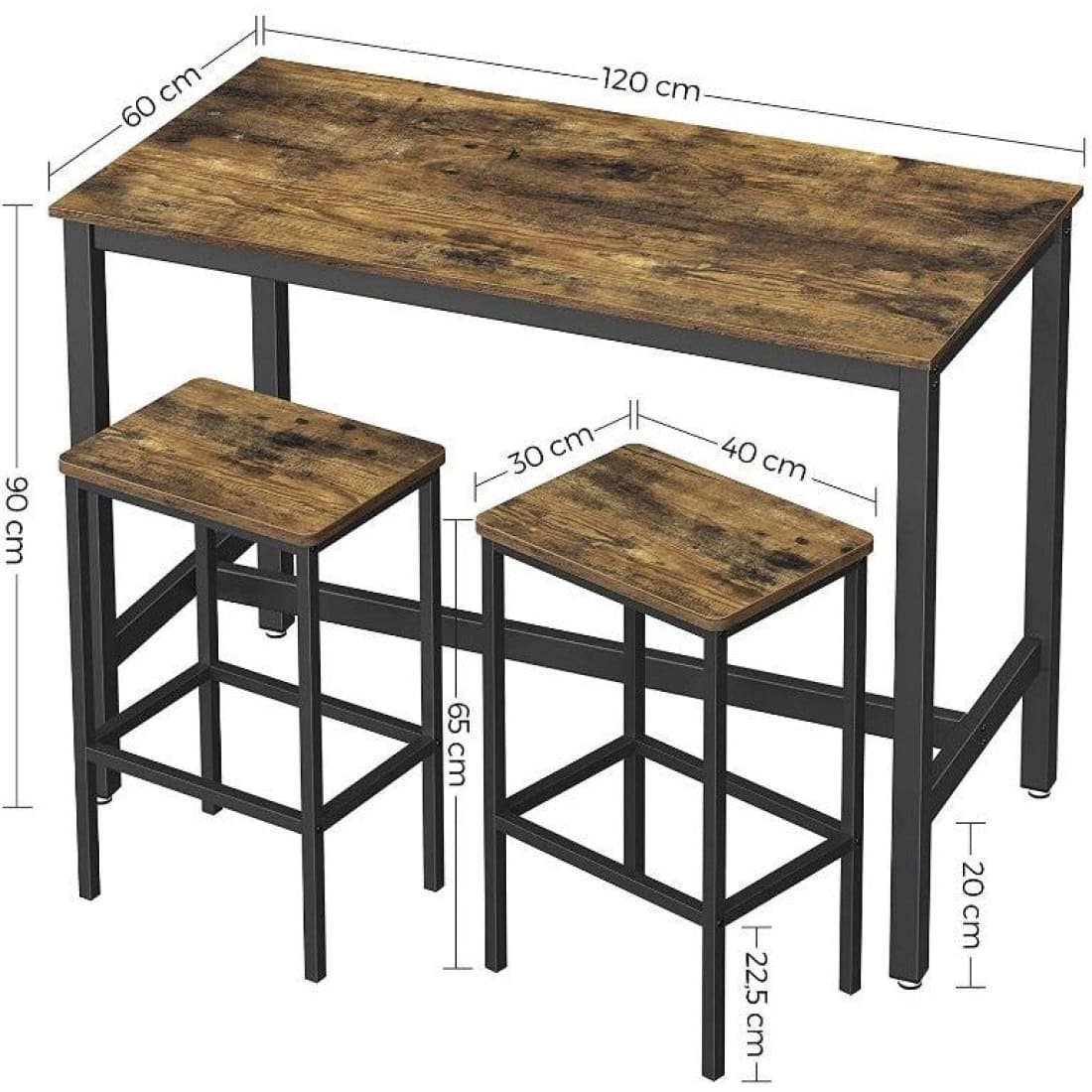 Mazazu - Bartafel met barstoelen - Barkrukken set van 2 -