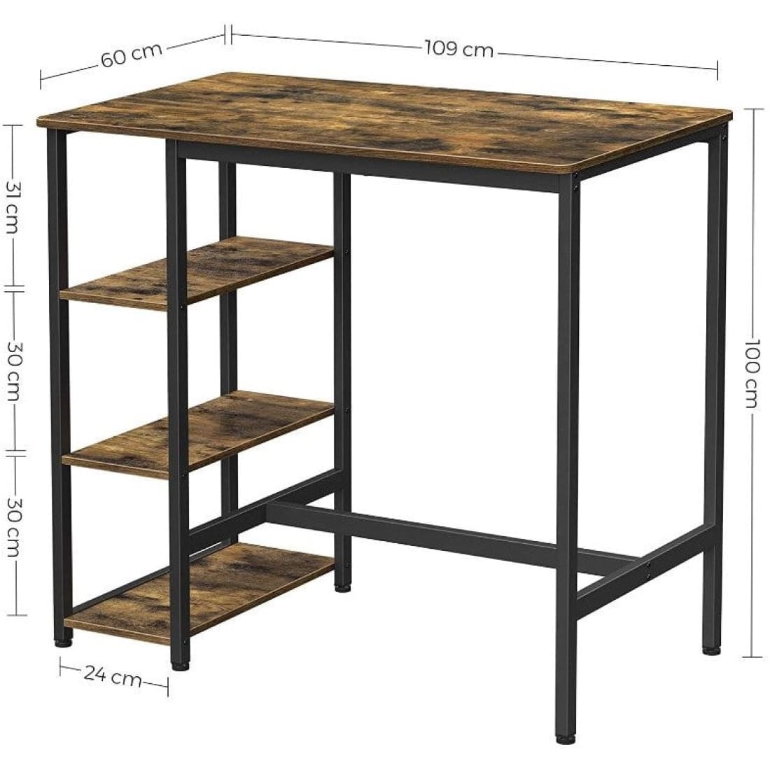 Mazazu - Bartafel - Tafel - Industrieel - Hout - Bruin/Zwart