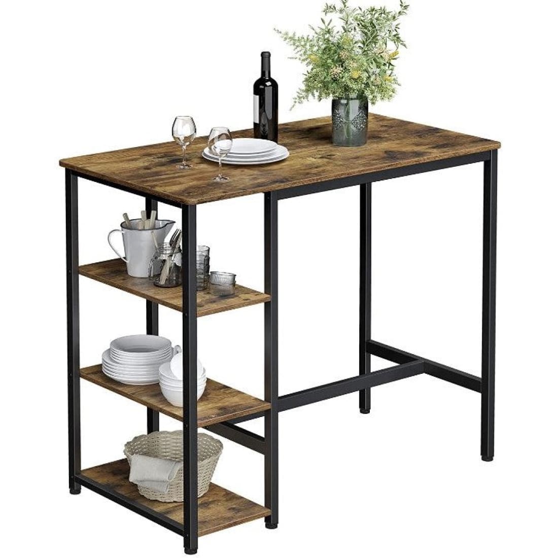Mazazu - Bartafel - Tafel - Industrieel - Hout - Bruin/Zwart