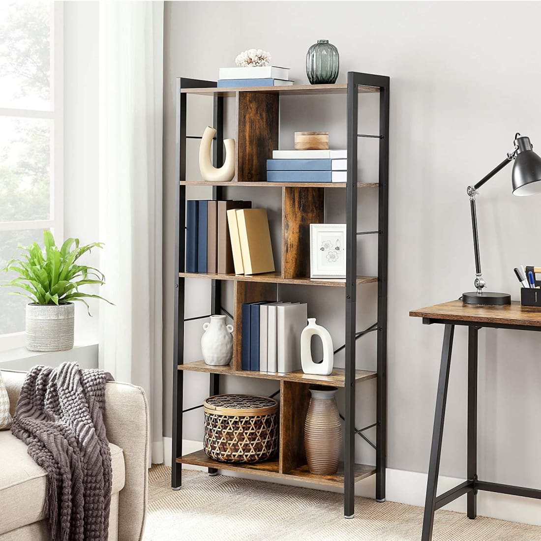 Mazazu -boekenplank met 4 niveaus vrijstaande plank