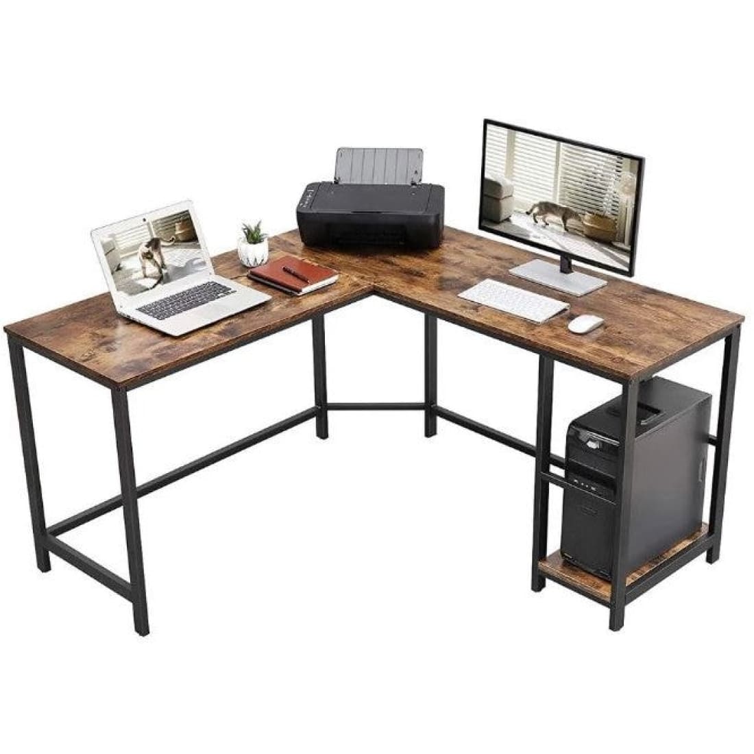Mazazu - Bureau - Laptop tafel - L-vormig - Hout/Metaal -