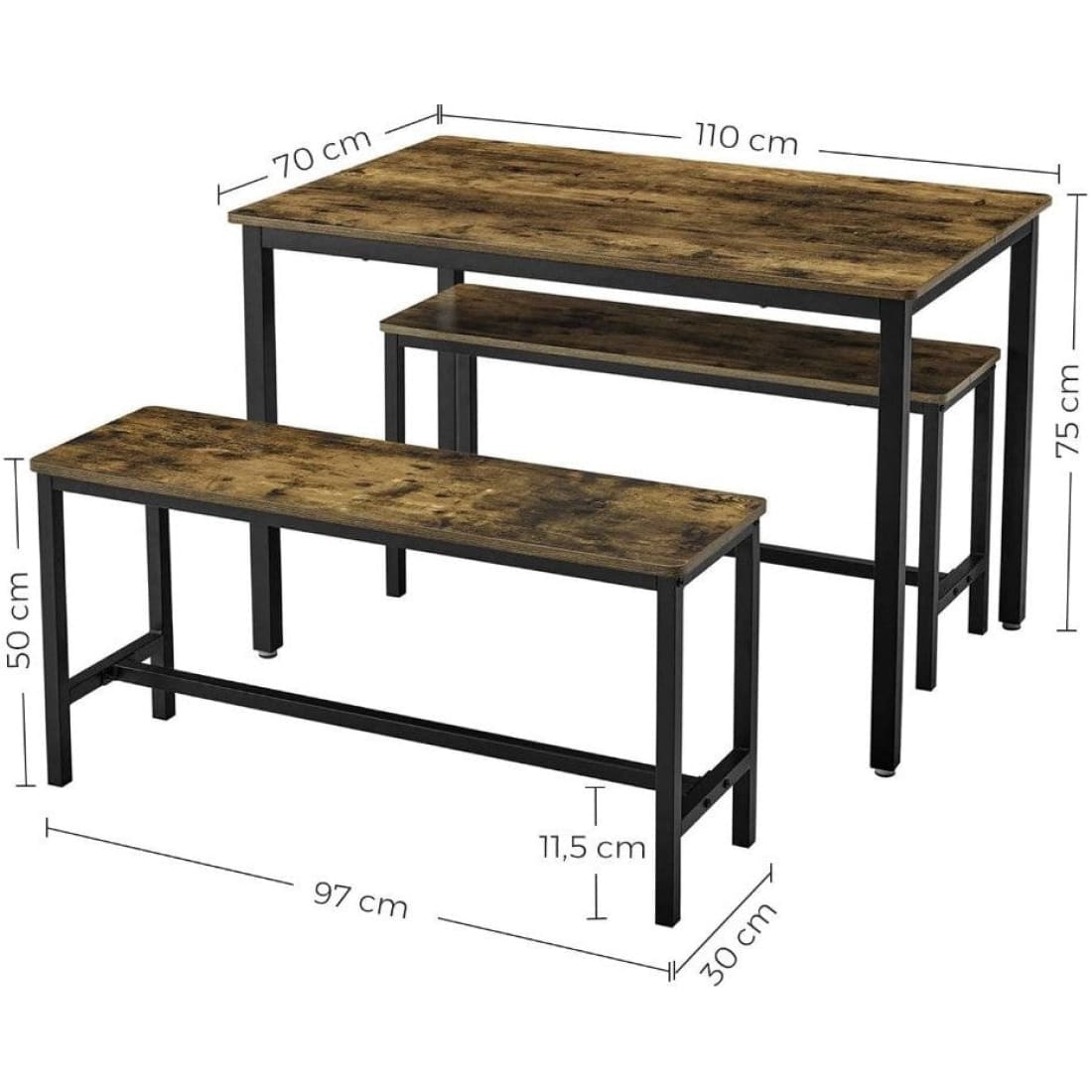 Mazazu - Eettafel met 2 banken - Woonkamer - Industrieel -