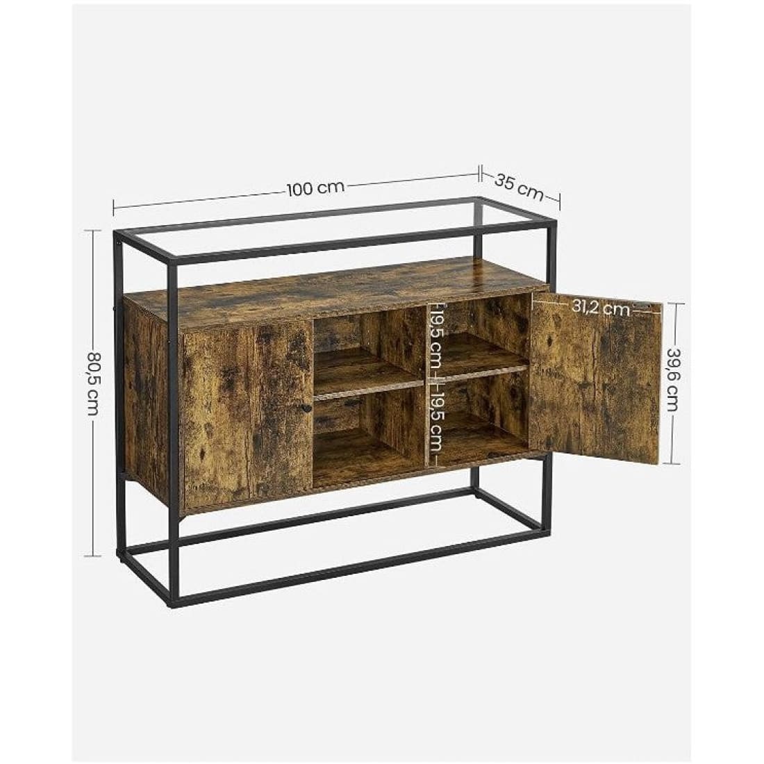 Mazuza Home - Dressoir - Met glazen oppervlak - Industieel -