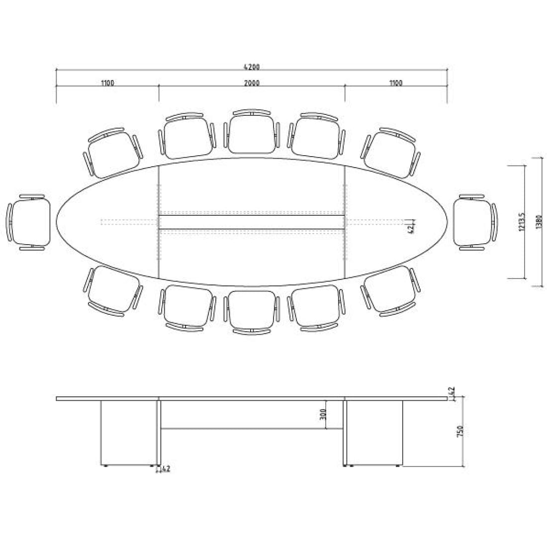 Vergadertafel Manager-It Eclipse ovale Donker Eiken