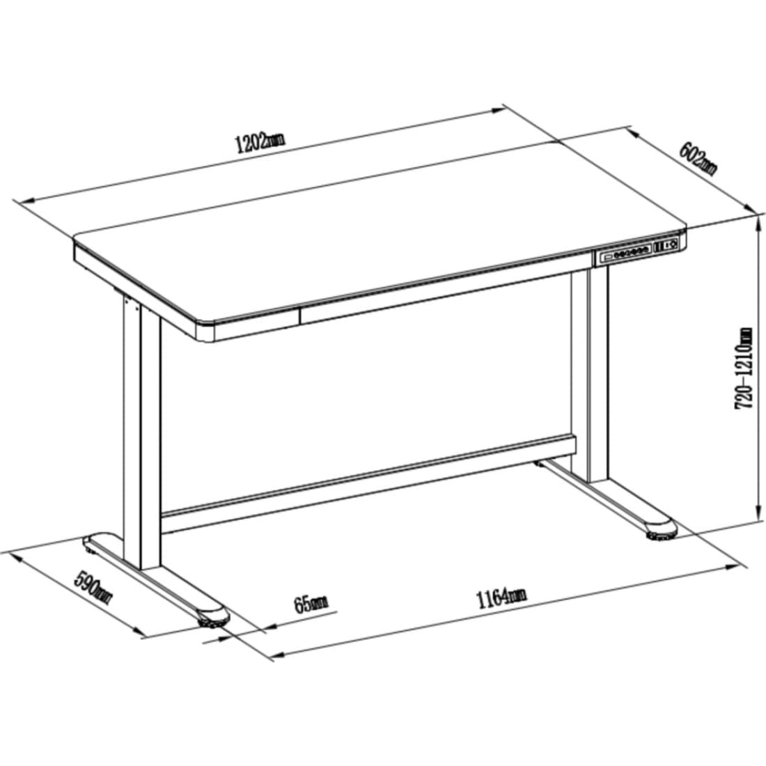 Zit-Sta Werkplek 120cm Glas Zwart Elektrisch Verstelbaar -