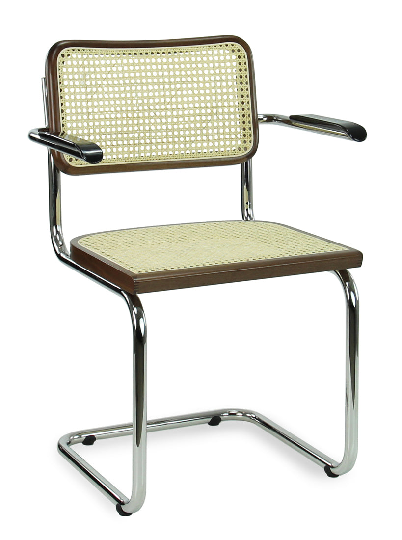 Workliving Bas Eetkamerstoel - Rotan Design Walnoot / Chroom - Met Armleggers - Workliving - Rotan eetkamerstoelen- Workliving