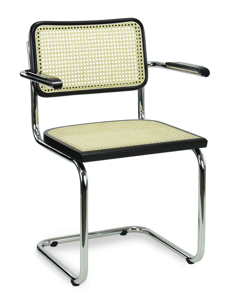 Workliving Bas Eetkamerstoel - Rotan Design Zwart / Chroom - met armleggers - Workliving - Rotan eetkamerstoelen- Workliving