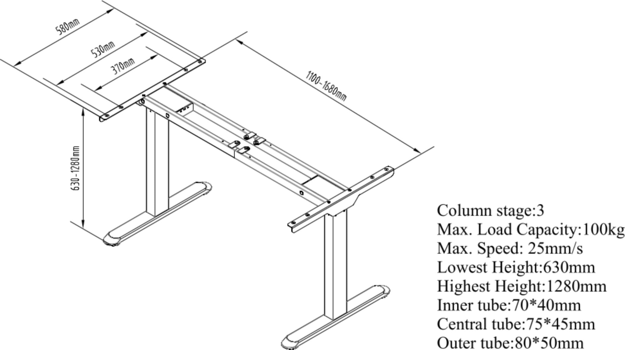 Elektrisch Verstelbaar Zit-Sta Bureau Frame NEN 527 Wit (RAL9016)
