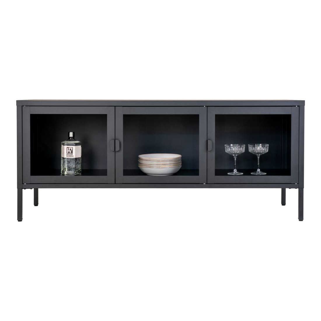 House Nordic Brisbane TV Meubel - Zwart Staal - 3 Glazen