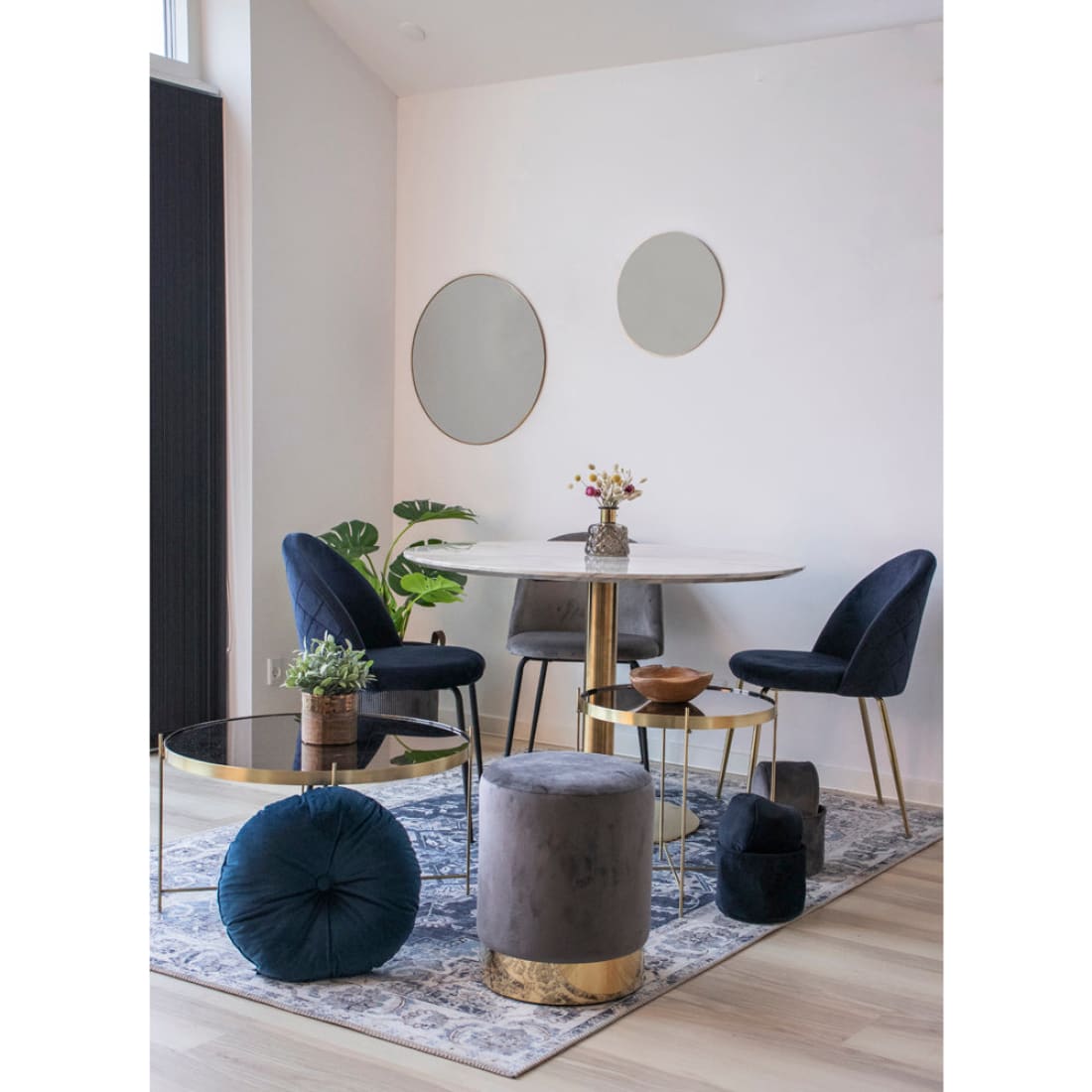 Sample Sale - House Nordic Geneve Eetkamerstoel Velvet - Blauw Messing - Set van 2