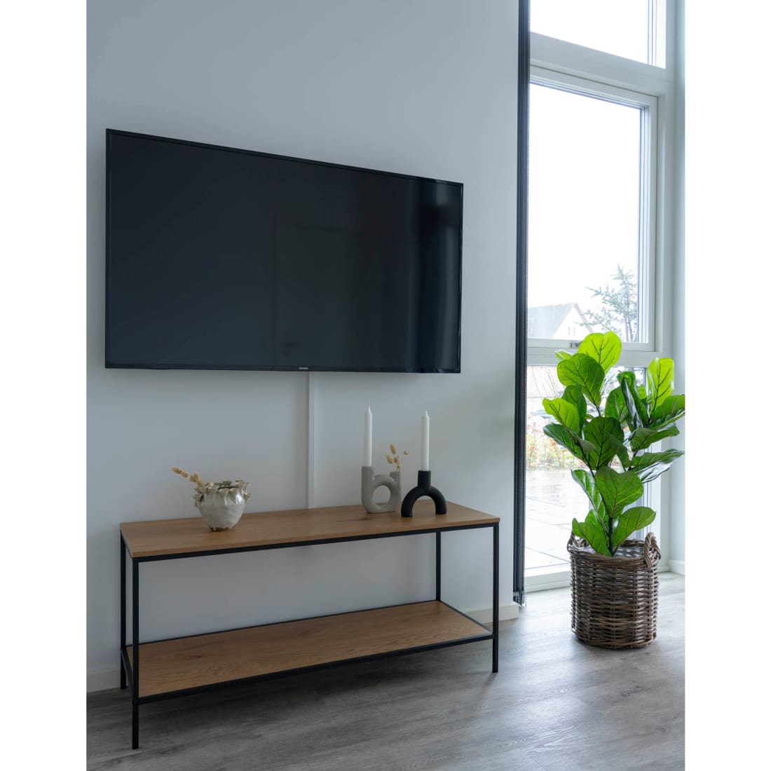House Nordic Vita TV Meubel - Zwart Frame - Eikenlook Blad -