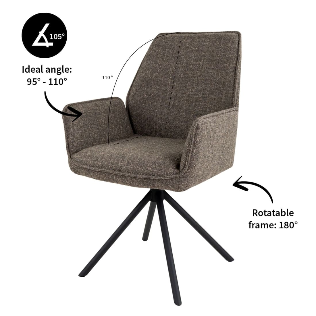 Kick eetkamerstoel Alex - Taupe - Katoen eetkamerstoelen