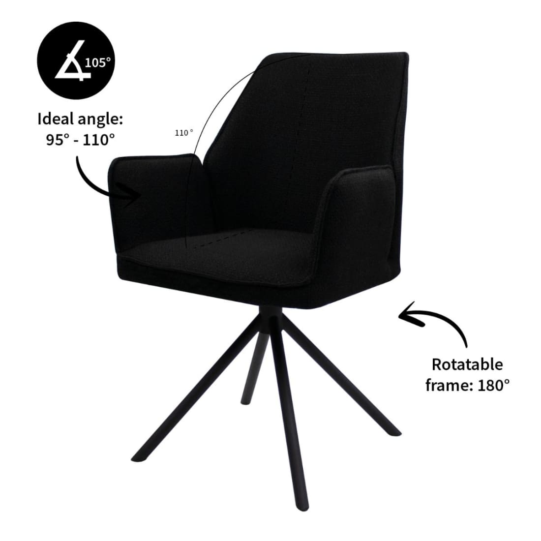 Kick eetkamerstoel Alex - Zwart - Katoen eetkamerstoelen