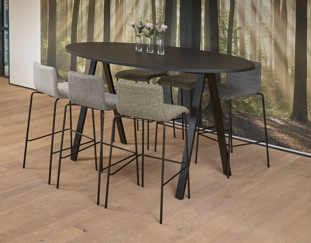 Manhattan Vibe Bartafel Ellips hoog 220x110cm 6 personen - Zwart onderstel - Mat Zwart Blad