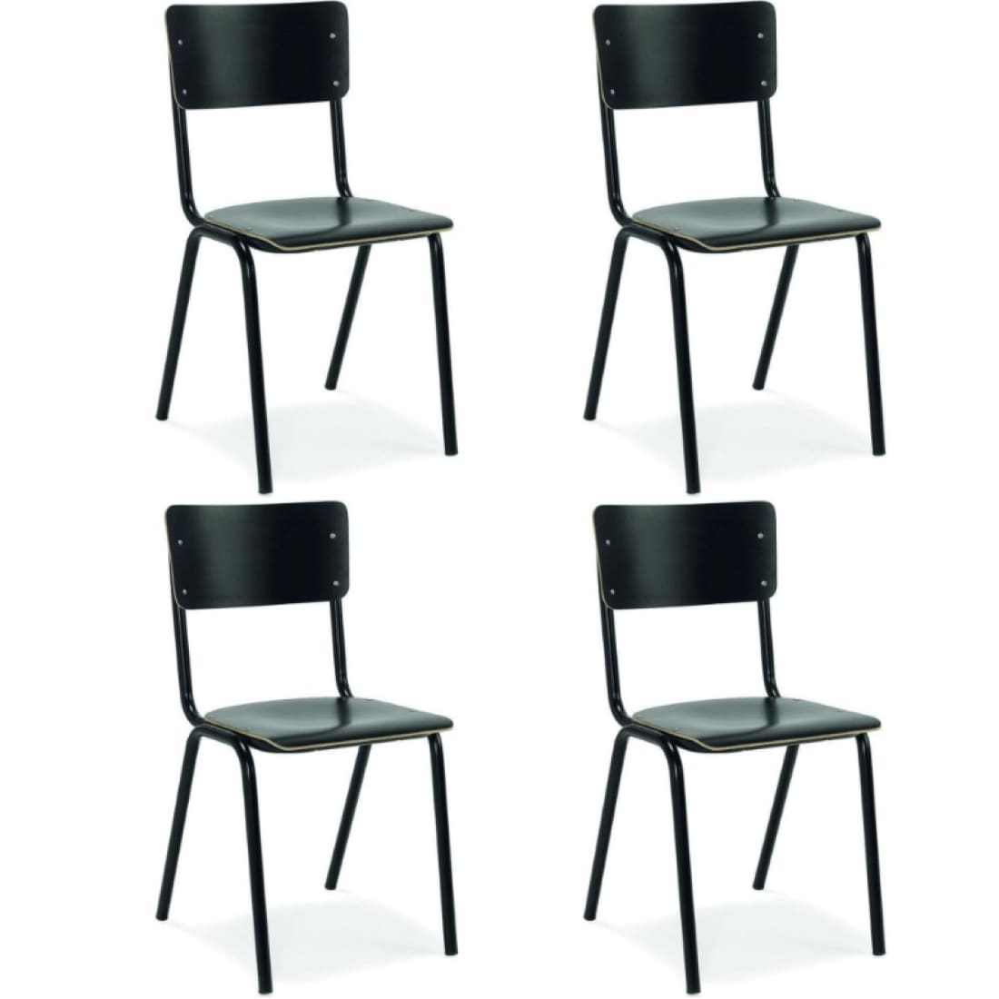 Set van 4 Eetkamerstoel Houten Design Zwart School - Houten