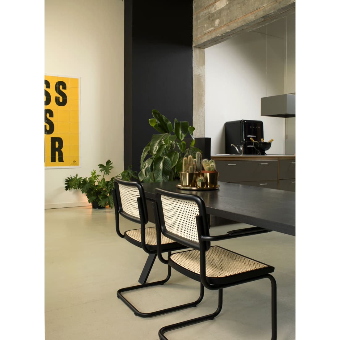Set van 4 Eetkamerstoel Rotan Design Zwart Bas - Rotan
