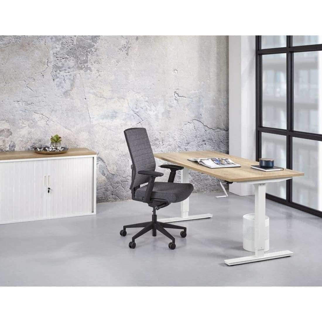 Verstelbaar Zit/Sta Bureau Ergonomisch Slinger Projectas Bureau Woonliving 140x80cm Licht Eiken Wit