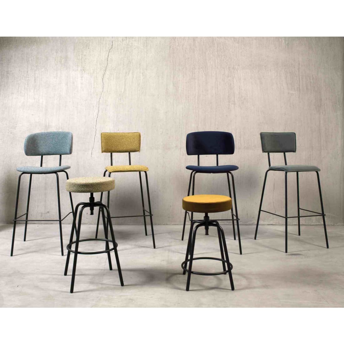 Workliving Barkruk Hoog Rond - Society Boucle Mustard - Hoge