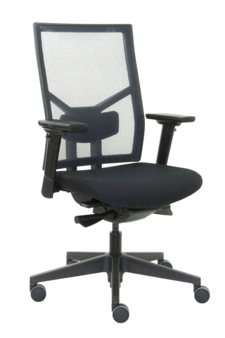 Ergonomische Bureaustoel NEPTUNUS, Met Hoofdsteun, Metalen Onderstel Zwarte Mesh En Blauwe Stof Ergonomische Bureaustoel NEPTUNUS, Met Hoofdsteun, Metalen Onderstel Zwarte Mesh En Blauwe Stof